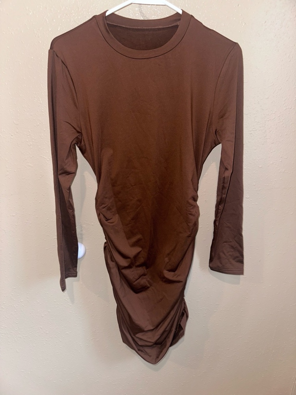 Long Sleeve Brown Ruched Bodycon Dress
